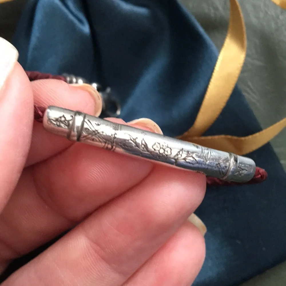 Red Braided Leather Bracelet with Silver Accent - Picture 3 of 6